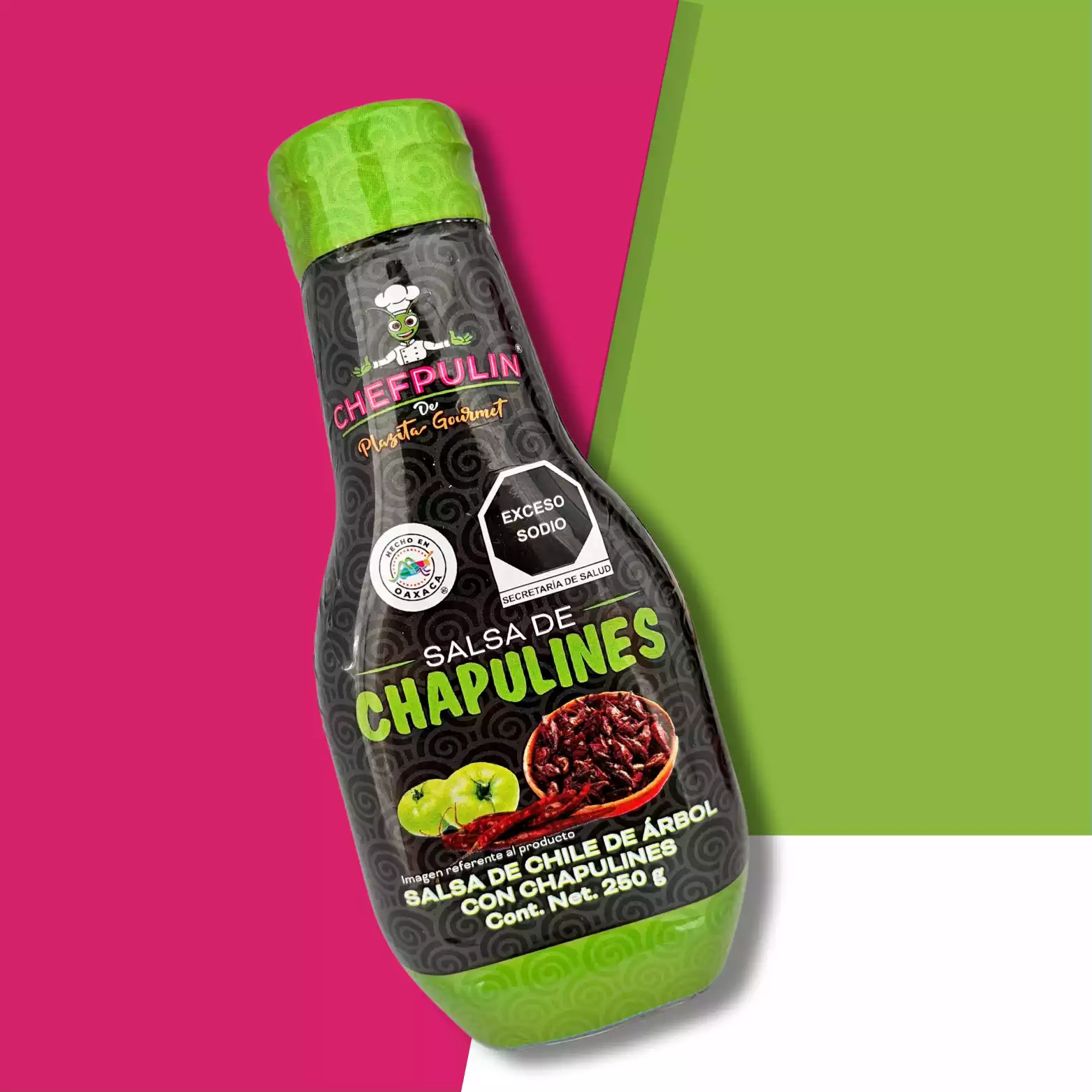 Salsa de chile de arbol con chapulin bote de plastico 250ml